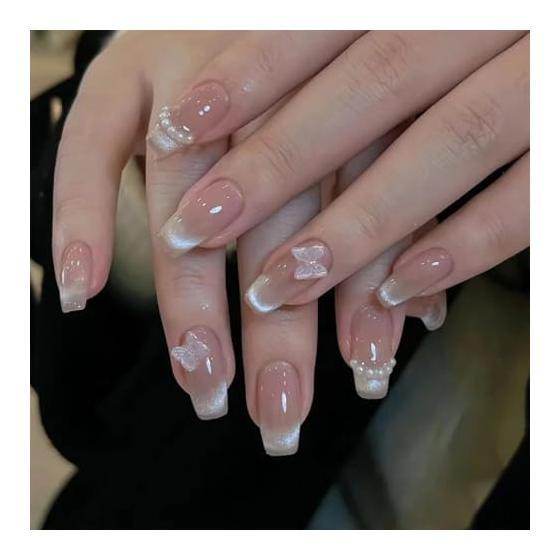 Nail Tips 3D False Nails Bride Nail Tips Short Long Nail Tips Cute Stylish Popular Simple Wedding False Nails Crystal Flower Butterfly 3D Nail Tips