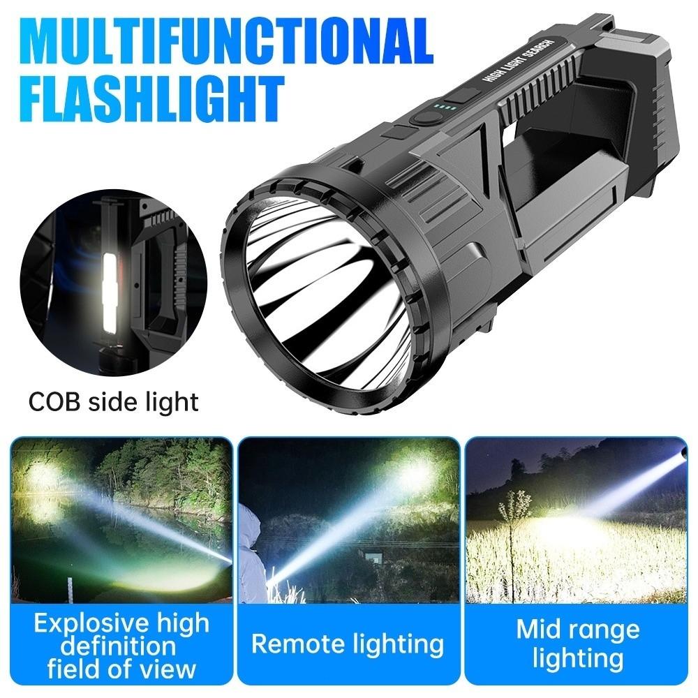 With Side Lights Handheld Spotlight Dimmable Powerful Handheld Lantern Camping Searchlight Outdoor