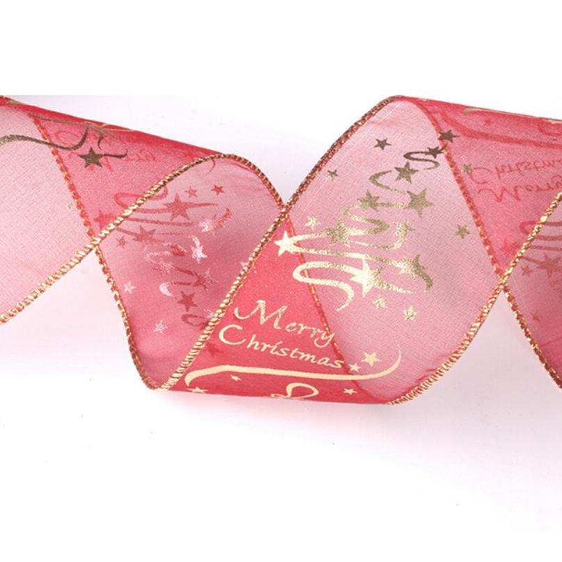Fashion Creative Red Flower Printing Christmas Ribbon Christmas Tree Decoration