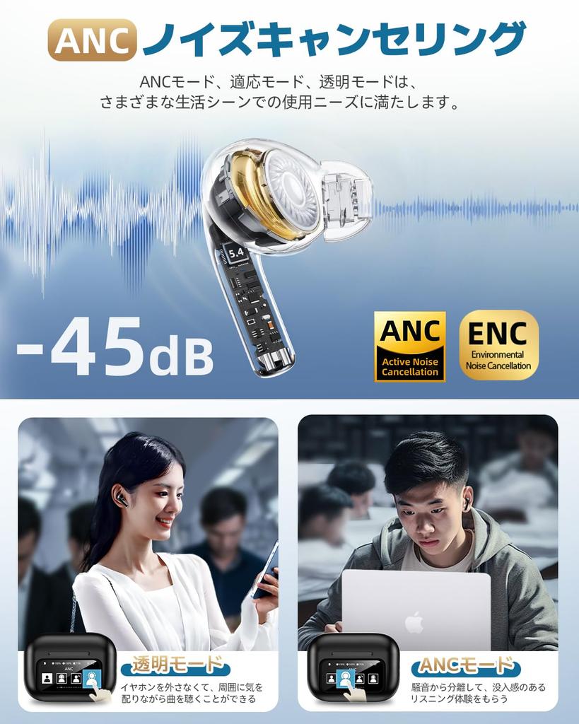 AIFENG Bluetooth Wireless Earbuds Touchscreen Noise Cancelling Bluetooth Open the Lid to Up to 32 Hours of Single Ear Mode for [Industry-First
