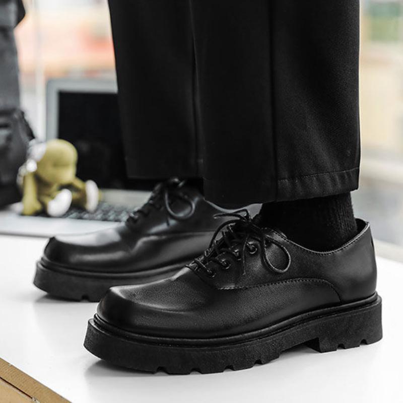Fashion Thick Sole Men's Leather Shoes Non Slip and Waterproof Square Toe Platform Male Casual Shoe High Quality Fashion Social New In