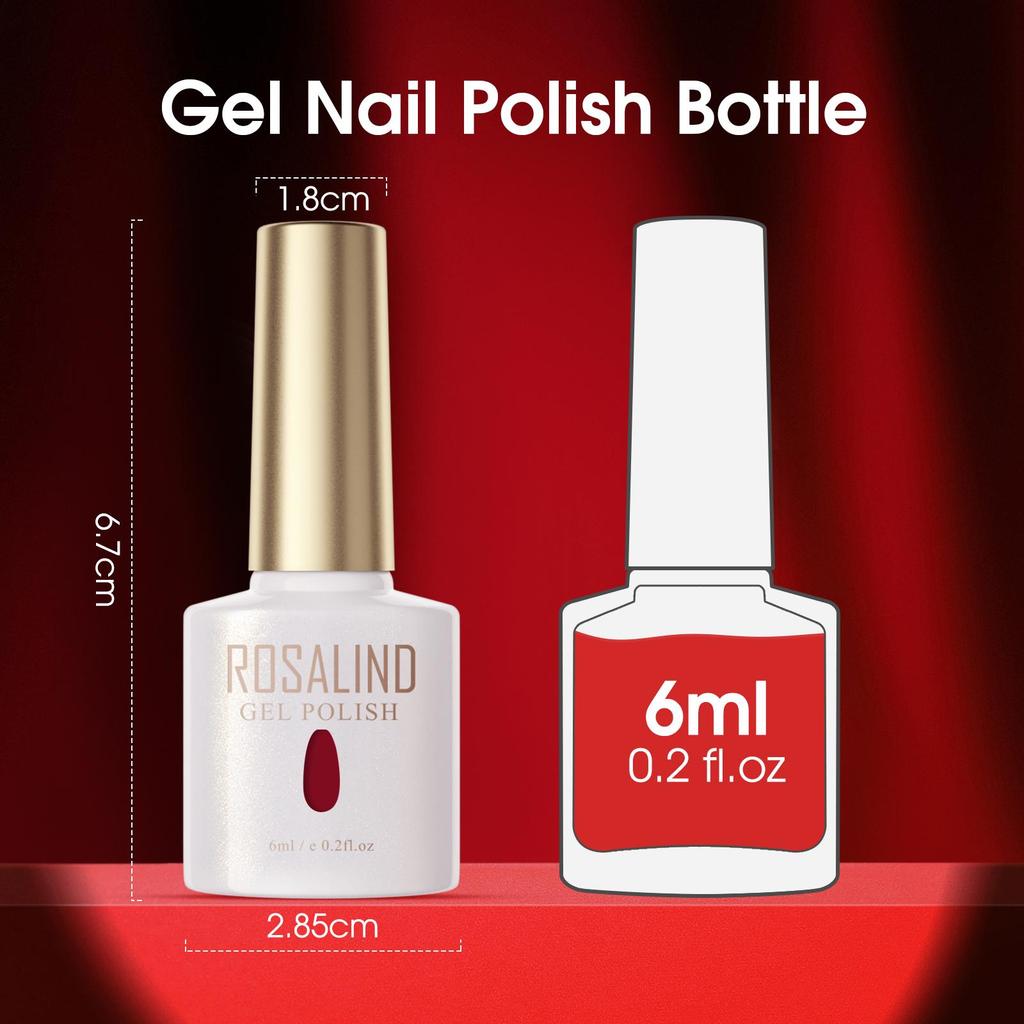 ROSALIND 6pcs Gel Nail Polish Set 6ml Solid Color Nail Topcoat and Primer Set UV Lamp Nail Set.