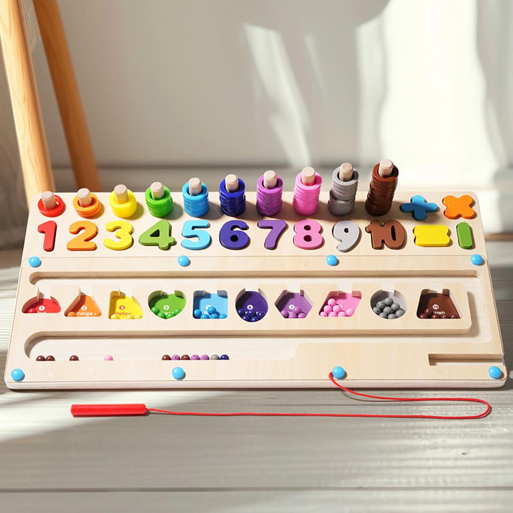 Wooden Montessori  Magnetic Shape Sorting Counting Color and Number Maze  Kindergarten Learning Stacking Fine Motor Travel Toy