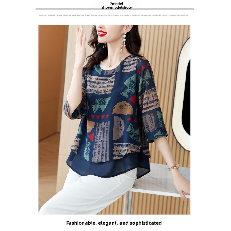 New Fashion Casual Short-sleeve Chiffon Blouse for Women, Summer Loose-fitting Pullover Plus-size Top