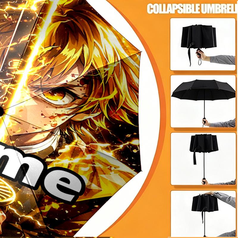 Custom Name Personalized Demon Slayer Print Umbrella, Auto Open Close, 8‑Rib Sturdy Frame, Commute Camping Hiking Use, Birthday Gift