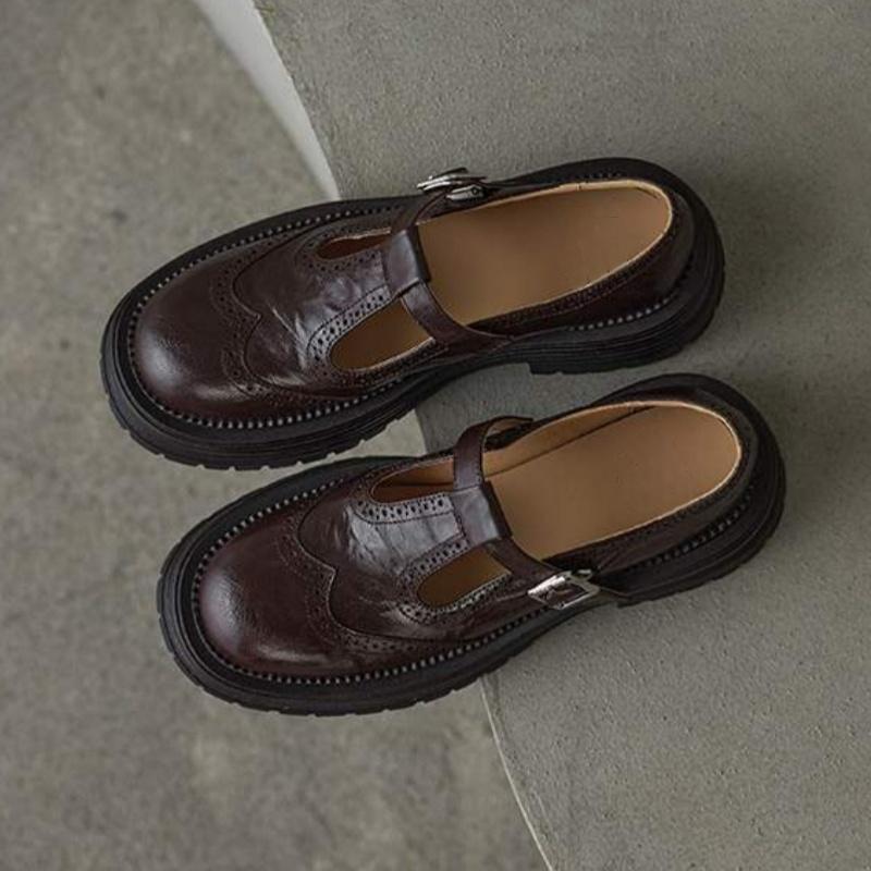 

Модная ретро женская обувь броги из кожи, весенняя обувь Мэри Джейн с круглым носком и резным узором, женские оксфорды, женская обувь, женская кожаная 38 коричневый