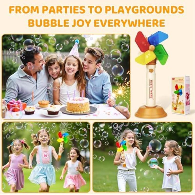 KIMIGO Electric Bubble Machine with Lights, Automatic Bubble Blower Gun Toy for Kids, Birthday Party Wedding Outdoor Play Gift