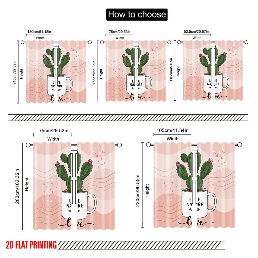 2pcs 2D Flat Printing Party Window Curtains Love Nature Cactus Polyester Without Electricity 0 for Home & Party Decoration