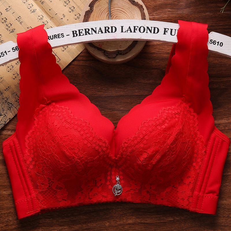 

Новое утолщенное сексуальное нижнее белье типа жилетки со сборками взрывного типа без стального кольца бюстгальтер сбоку сборное нижнее белье для груди 70 красный