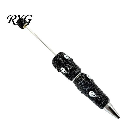 Sparkly Rhinestone Pen Beadable Pen, Glitter Plastic Beaded Halloween Pumpkin Ghost Skull Office Supplies Gel Ink for DIY Craft Making, School Set