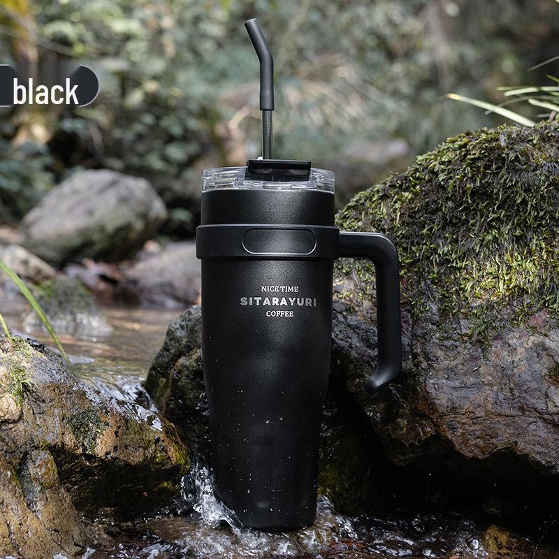 Multi-Purpose Portable Drinkware: Office & Outdoor Coffee/Water Cup with Straw and Handle.