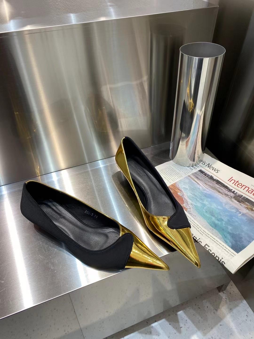 

fashion Mixed Color Women Pumps Office Shoes Thin Mid Heeled 2024 New Arrivals Silver/Gold Shallow Slip On Party Pumps Casual Size 35-39 7.5 золотий