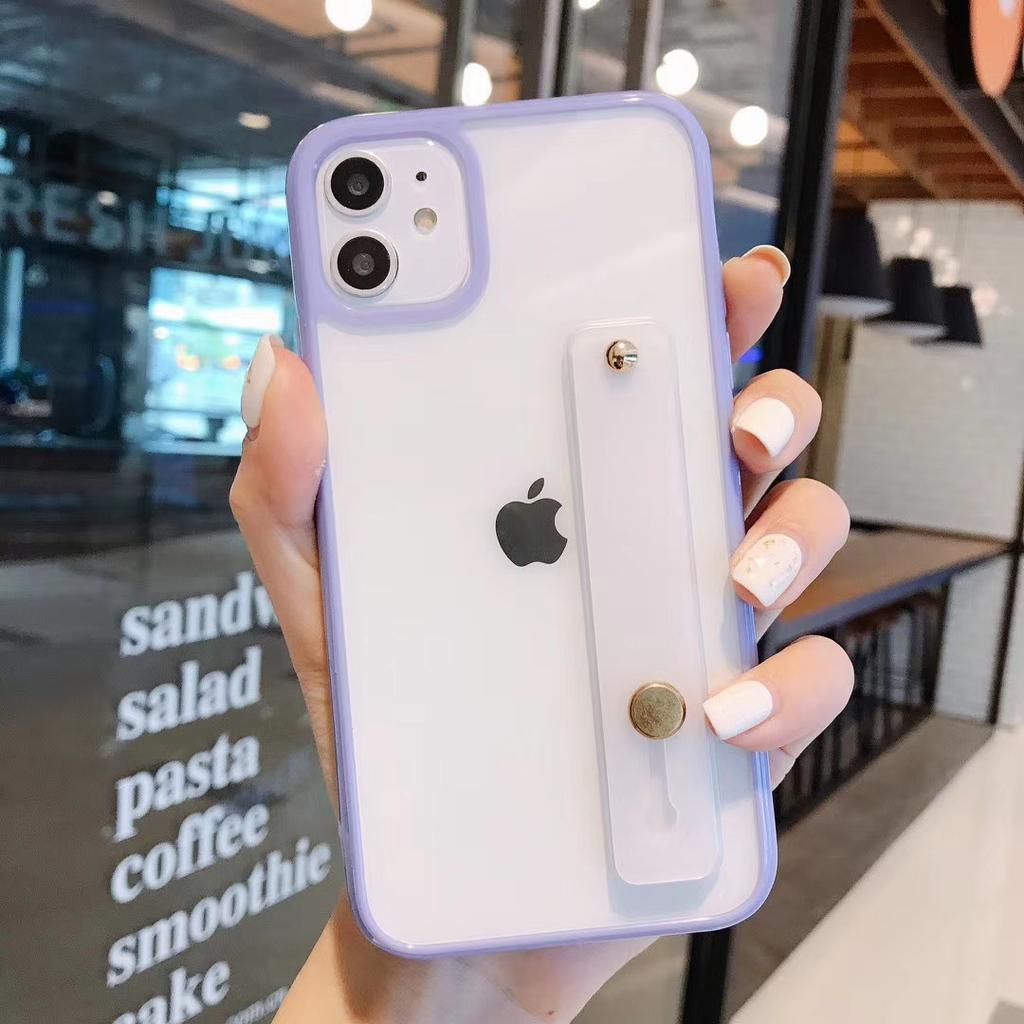 Candy color frame transparent TPU mobile phone case, suitable for 13pro Apple xsmax mobile phone case XR with wrist strap 12p.