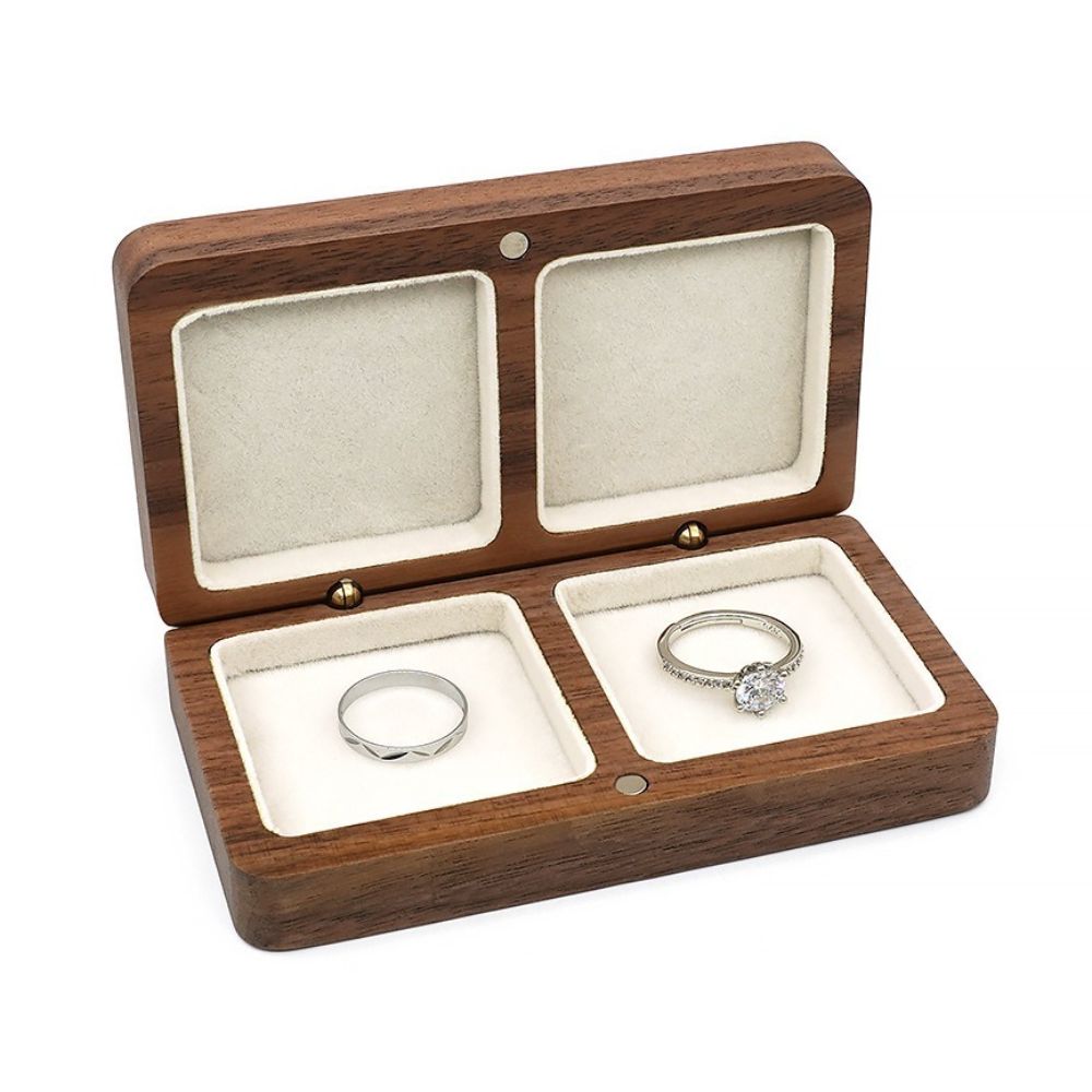Double Seat Ring Bearer Box Wooden Rings Gift Box Portable Couple Ring Box  Anniversary Gift