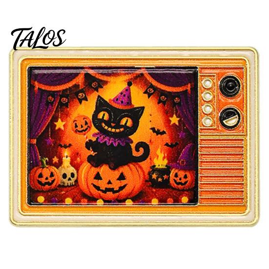 Holiday Costume Accessory Retro TV Brooch for Halloween, Pumpkin Ghost Black Cat Crow Halloween Party Badge, Lapel Pin Sweaters Jackets Scarves