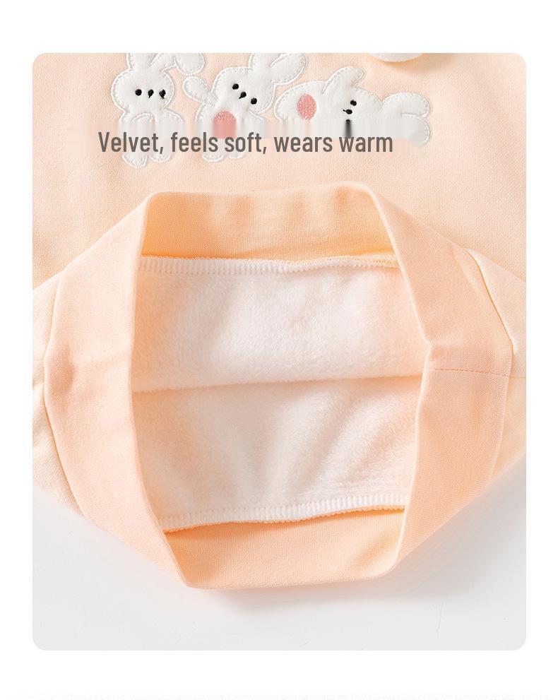 Girls' Autumn/Winter Plus Velvet Sweatshirt Set - Cute & Fashionable 2-Piece Outfit for Outdoor Wear