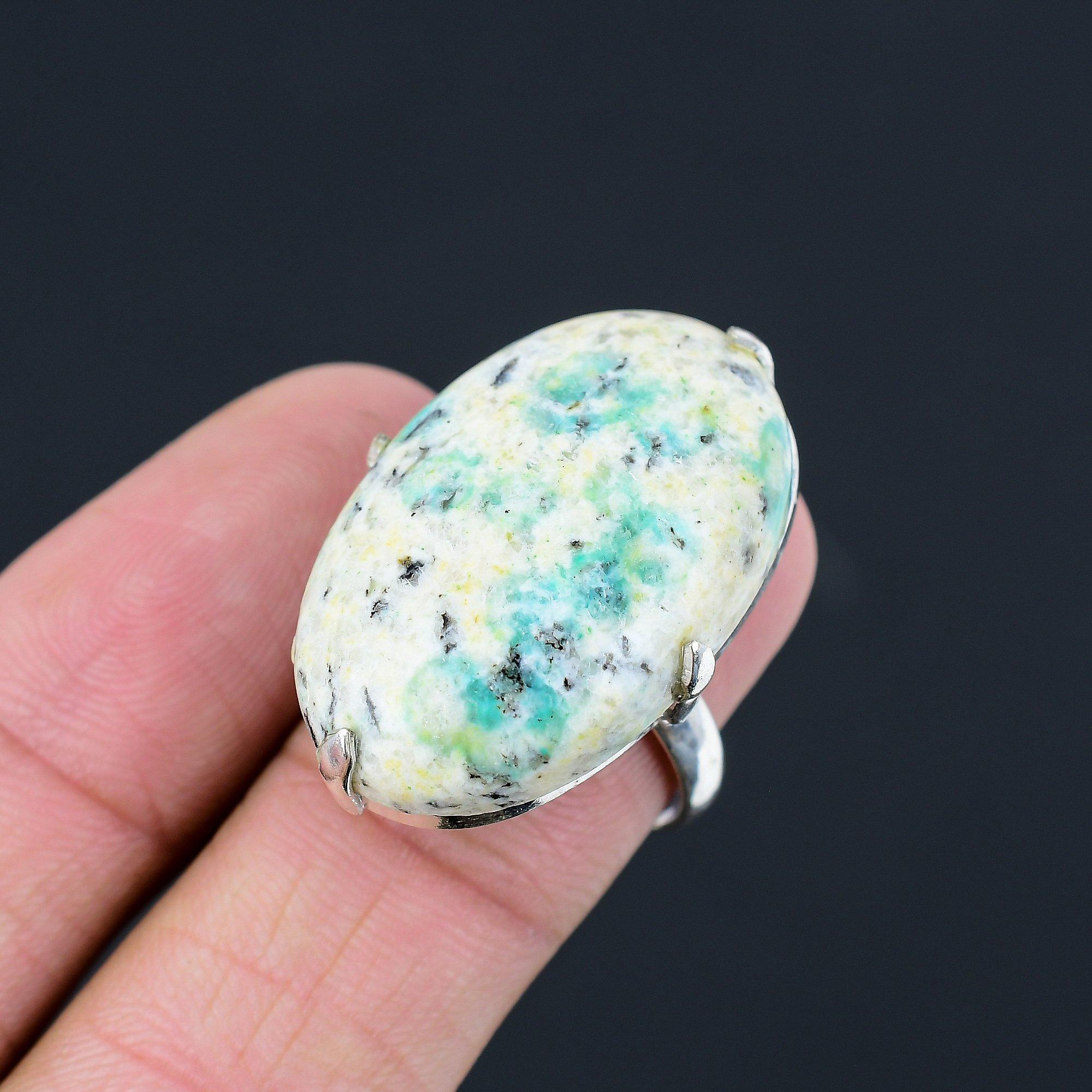 Sterling Silver Oval Natural K2 Jasper Sister New Solitaire Boho Ring Size 7.5 7.5