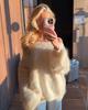Casual Cross-Border Fashion Sweater with Seahorse Hair, Solid Color, Slanted Neck, and Long Sleeves