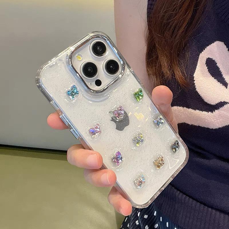 Handyhülle mit farbigen Edelsteinen für IPhone17Promax Feiner Glitzer Ins Style Damenmodell 15 für Apple 14 Transparent