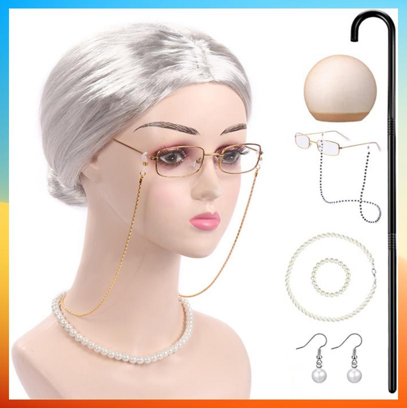 2025 Halloween Oma Perücke Gerade Perücke Für Cosplay