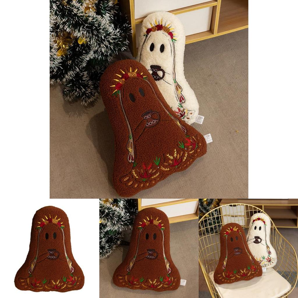 Halloween Ghost Plush Cushion With Embroidered Design For Living Room Decor