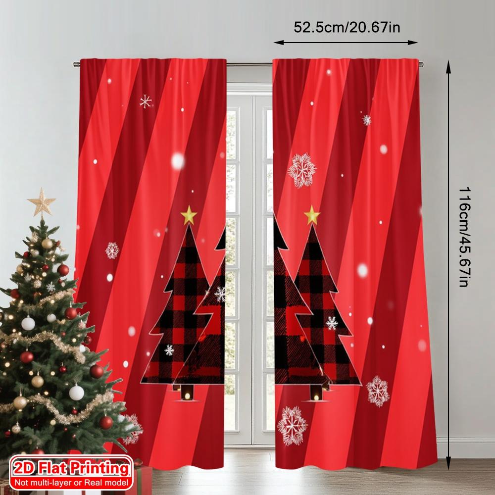2pcs 2D flat printing Merry Christmas Drapes Buffalo Plaid Christmas Trees_b Polyester Without Electricity Family Party for room