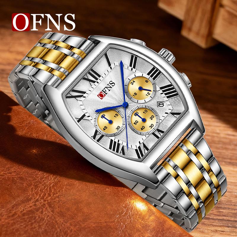 Men's Business Leisure Watch Date Chronograph Steel Quartz Wristwatches Strip Zinc Alloy Case Tempered Glass Mirror
