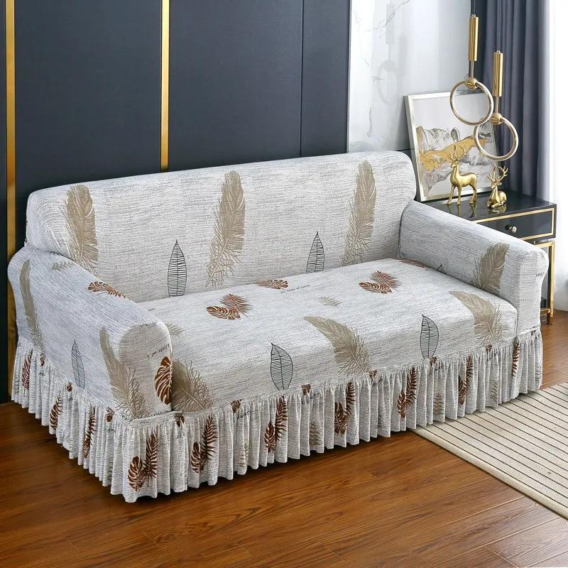 High Elastic Sofa Slipcover with Skirt Stretch Easy Fitted Armchair Sofa Covers 1/2/3/4-Seater Couch Slipcovers for Living Room
