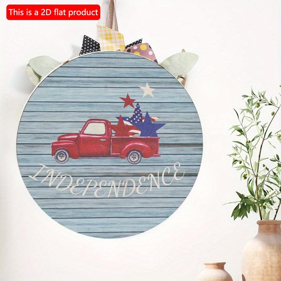 2D flach 20*20cm1Stk Unabhängigkeitstag Thema Roter LKW&USA Flagge Sternmuster Willkommen Türschild Geeignet für Haus&Partys&Bauernhaus Garten Hängend Retro
