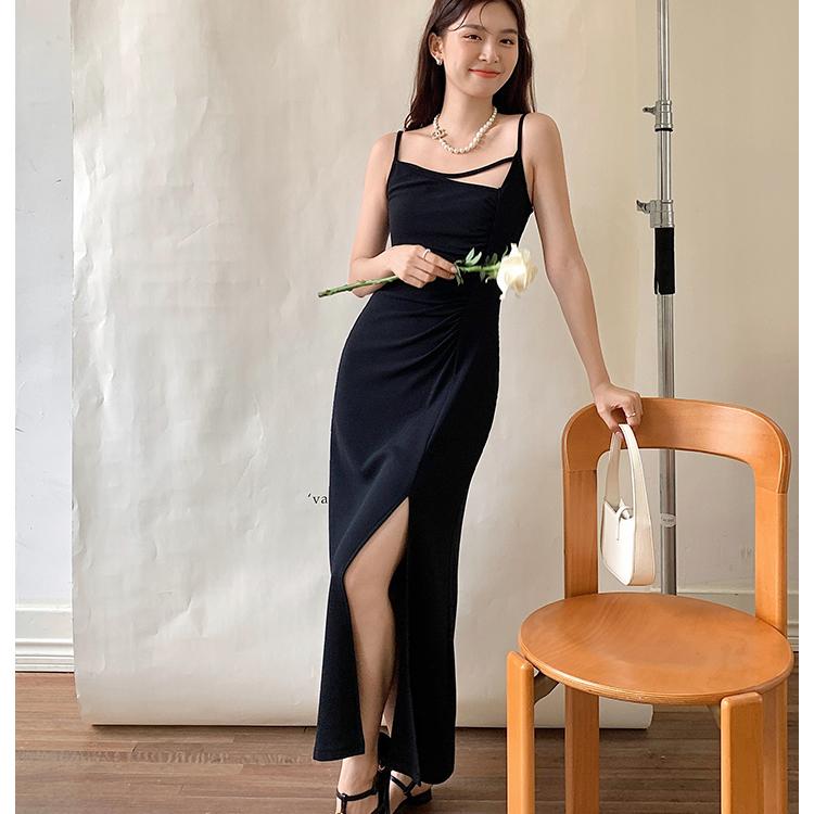 Letnie szare, wąskie sukienki dla kobiet, bez pleców, nieregularne szelki Y2K Eleganckie suknie wieczorowe