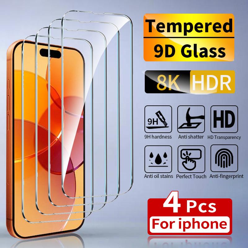 4Pcs Tempered Glass For iPhone Air 14 13 12 11 15 16 17 Pro Max Screen Protector For iPhone 7 8 X XS XR Protective Glass Film