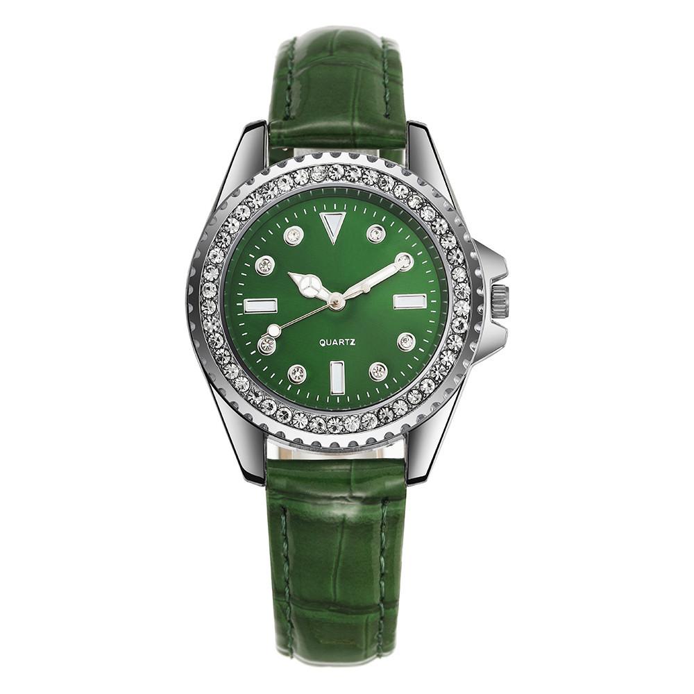 Ladies Luxury Diamond Branded Quartz Watch Fashion New Simple Green Leather Women s Dress Clock Watch зелёный