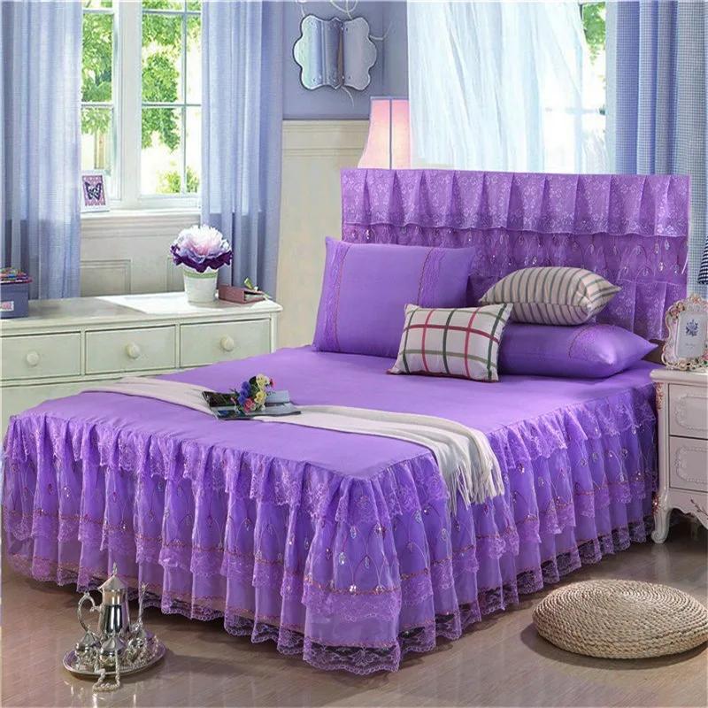 3pcs Set Bed Spread Princess Lace Bed Skirt Solid Color Luxury King Queen Bedspread with 2pcs Pillowcase