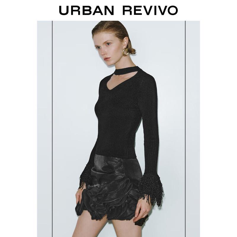 UR Women's French Hollow-out Tassel V-Neck Knit Sweater