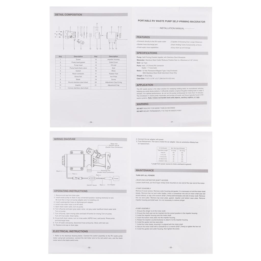 Portable Macerator Waste Pump 18555-000A for Camper RV 12V DC
