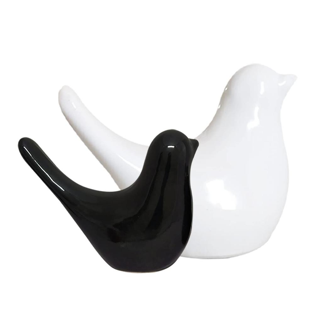 Creative Black and White Glossy Ceramic Birds Figurines Home Decorations Accessories Party (Pack of 2, White and Black)