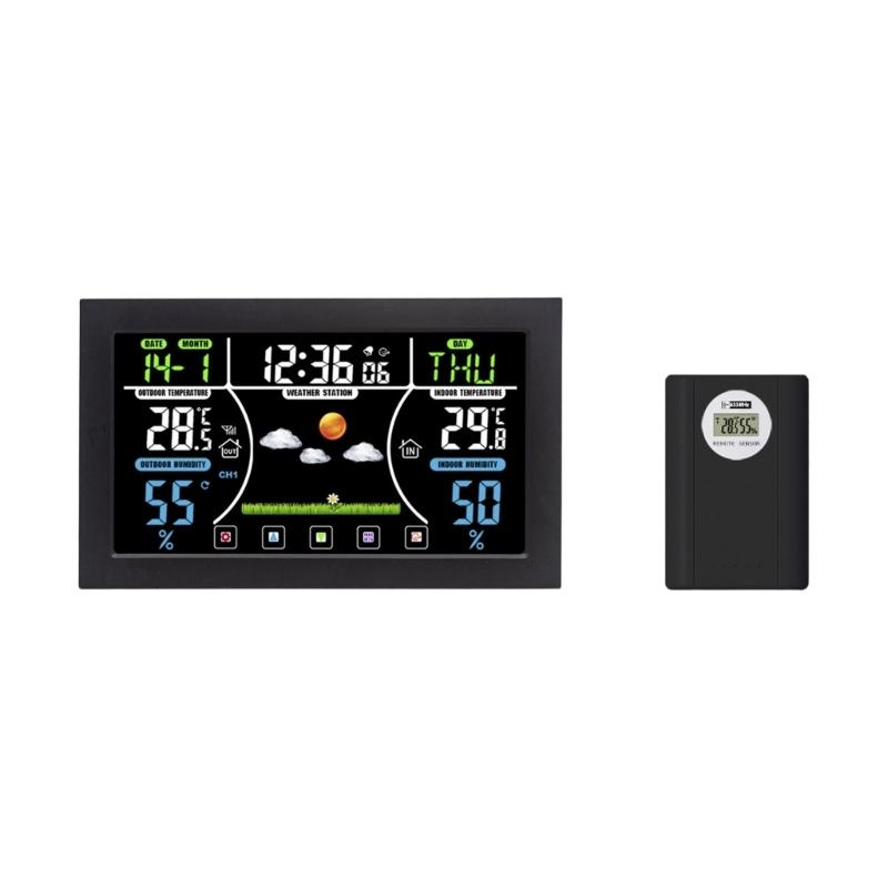 

Color Screen Weather Station Clock With Temperature Humidity Monitor For Home Garden Garage Wine Cellar Storage Room чорний