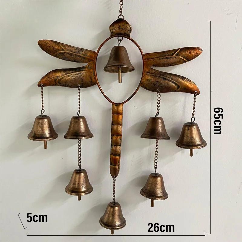 Antique Bronze Dragonfly Wind Chime - 65cm Metal Garden Art with 7 Soothing Melodic Bells, Outdoor Patio Balcony Decor for Home