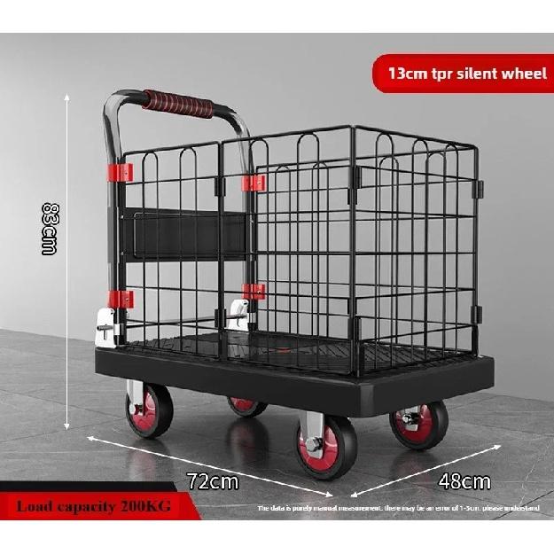 Stable Fence flatbed cart folding silent trolley household pull trolley handling four-wheeled small trailer small pull truck load-bearing 200kg