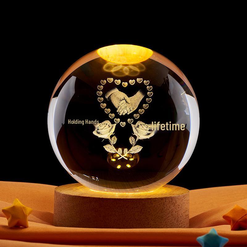 Kristallkugel Nachtlicht - Liebesserie: Geschnitztes Schreibtischornament Geschenk für Paare, Kleiner weißer Kristall