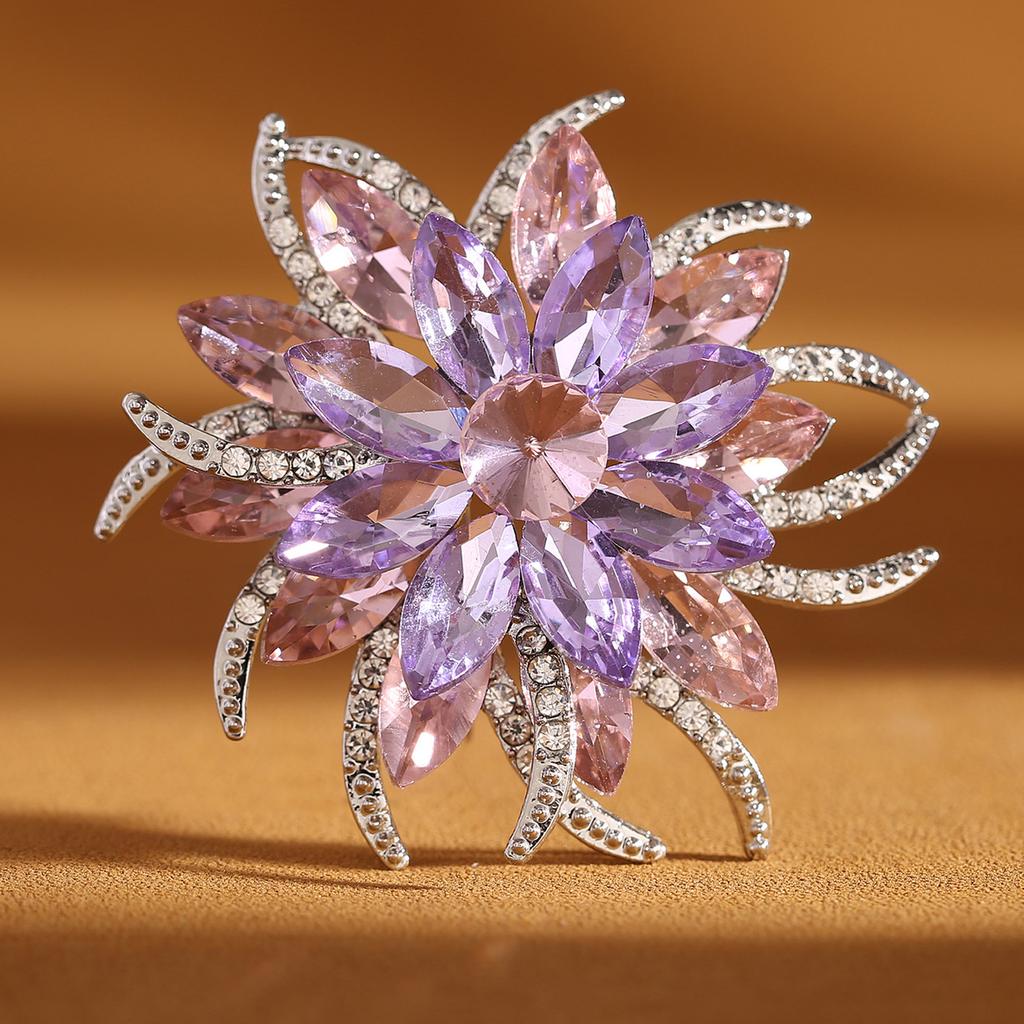 Elegant Double Layer Flower Brooch With Crystals and Florals Designs for Women Jewelry Accessories