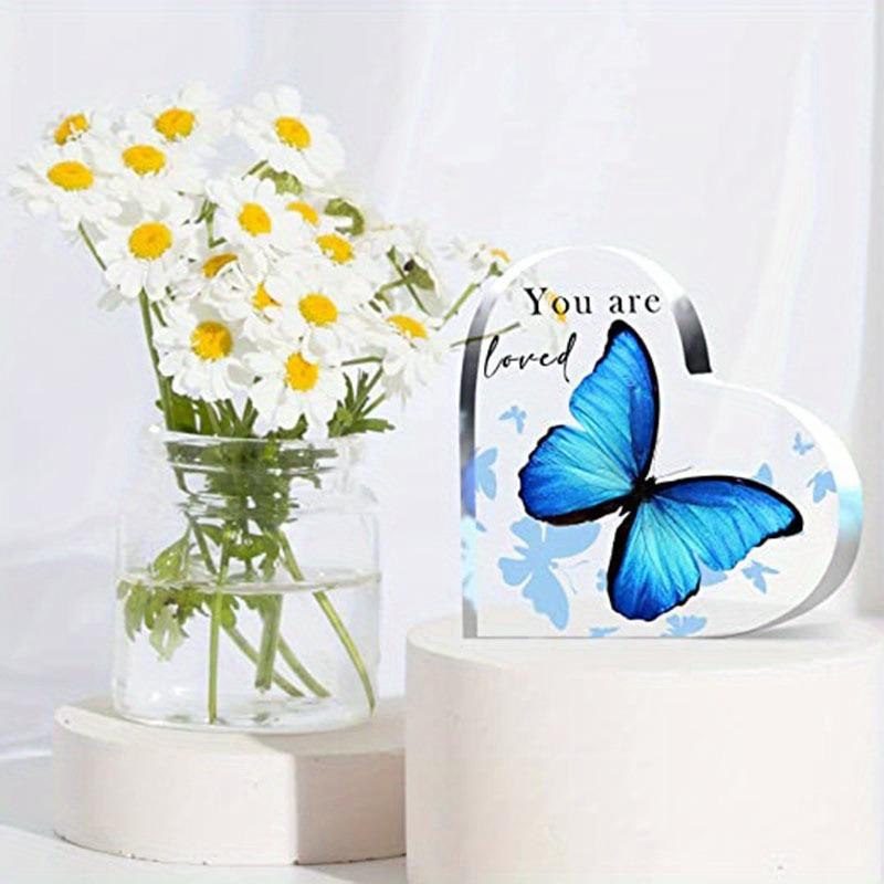 2D Flat, Acrylic Heart Plaque Creative Decoration Sign, Butterfly Pattern Design, Suitable for wall decoration, porch, room, villa, accents Home, Hall