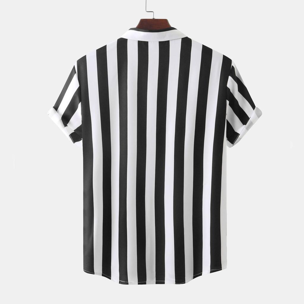 Men's Hawaiian Casual Striped Print Top Loose Comfort Short Sleeve Shirt