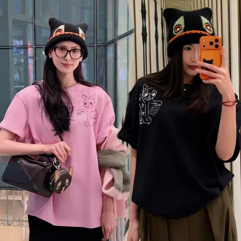 

Spring/Summer Cat Embroidery Loose Fit Women s T-shirt - Comfortable & Casual L (In Stock)