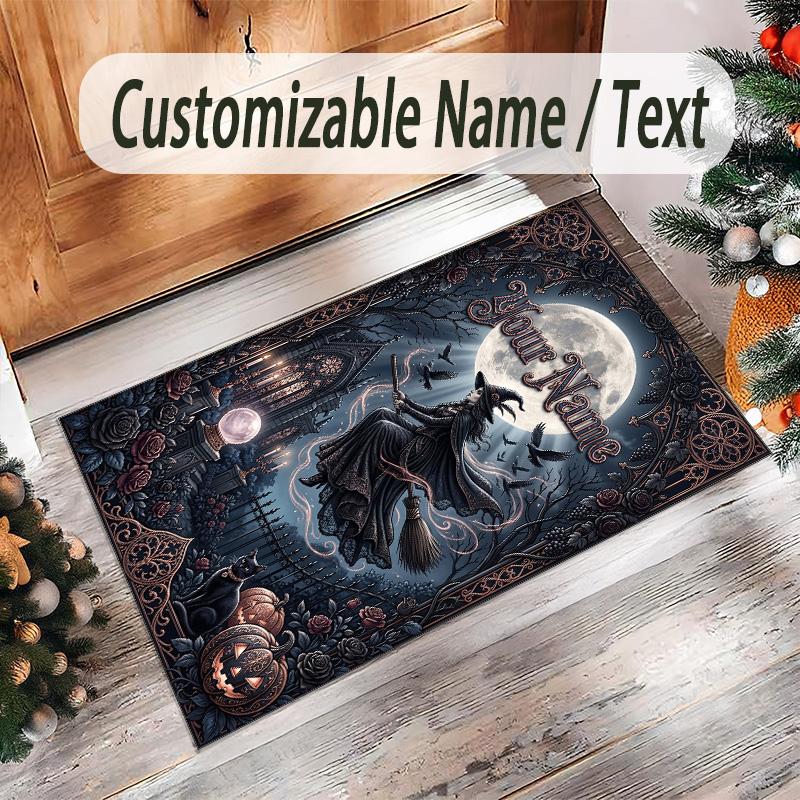 Witchcraft Theme Crystal Velvet Rug Personalized Custom Name Text Soft Floor Mat Home Decor