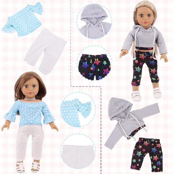 18 Pcs American 18 inch Doll Clothes,10 Sets Girl Doll Clothing and Accessories Outfits for 18 Inch Girl Doll,Including Dress,Shorts,Swimsuits (No