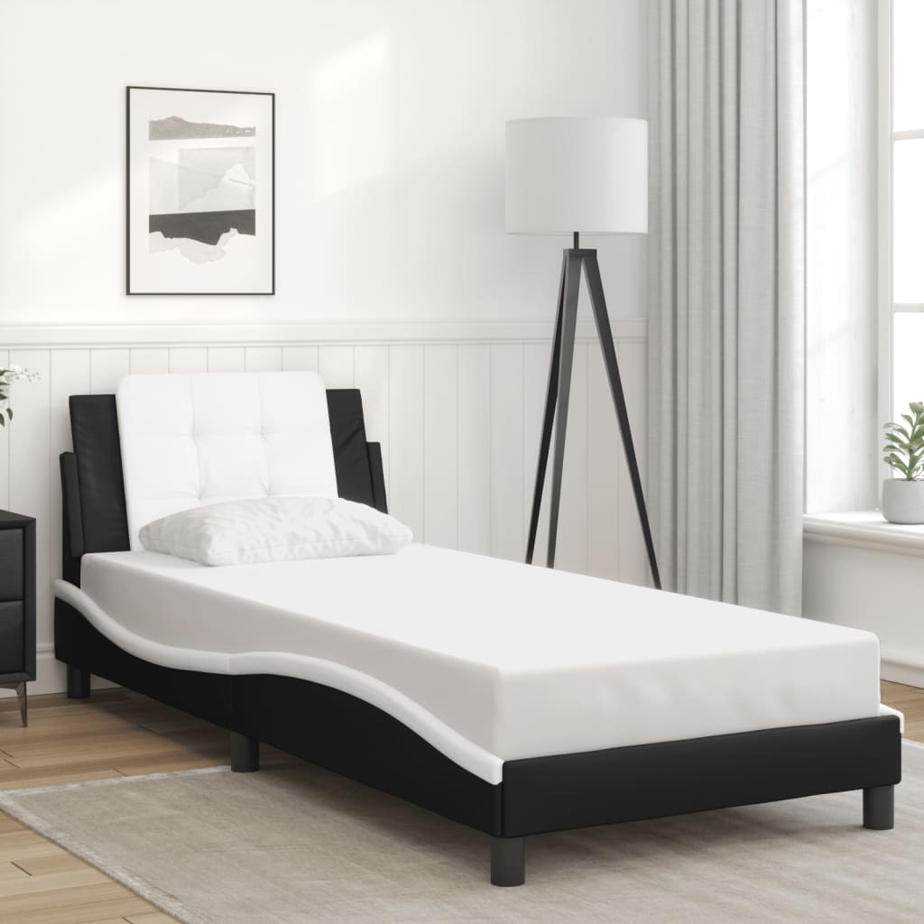 Vidaxl Rama Łóżka Z Led, Czarno-Biała, 90X200 Cm, Sztuczna Skóra