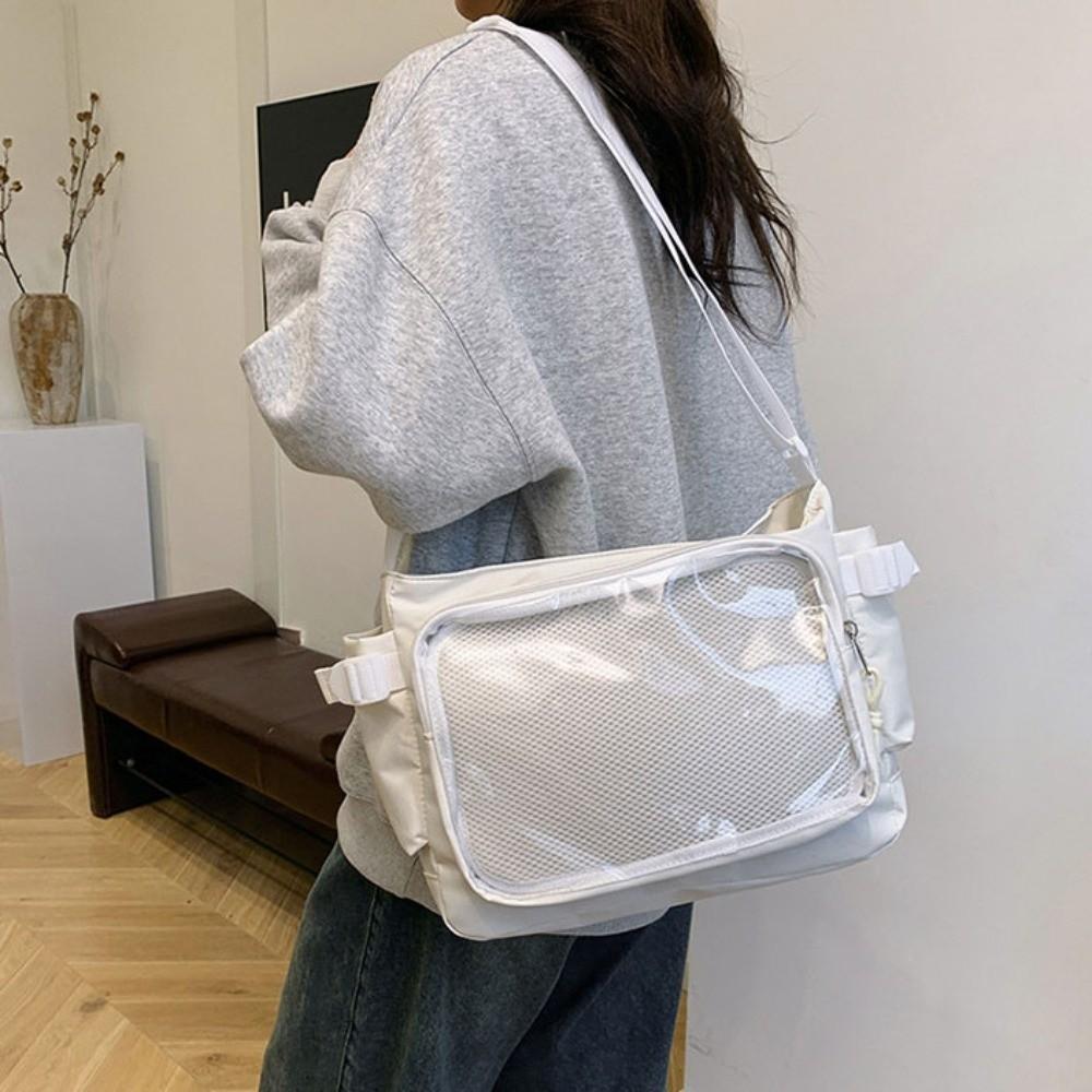 Fashion Clear Transparent Pocket Itabag PVC Cross Body Badge Display Shoulder Bag College Style Large Capacity Crossbody Bag JK