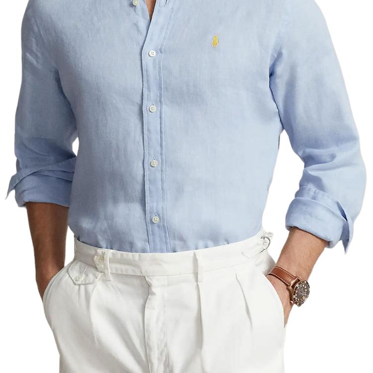 Polo Ralph Lauren FW23 Solid Color Small Pony Embroidered Single-Breasted Casual Long Sleeve Shirt Men Shirts Blue 710791449-040