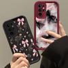 Miękkie Silikonowe Różowe Etui na Telefon z Wstążką dla iPhone 11 14 15 Pro Max 13 12 Mini X XR XS Max 7 8 Plus Ochrona Obiektywu Pokrowiec dla Pary